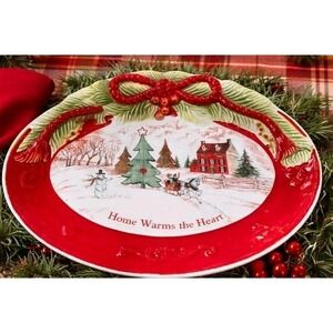 Fitz and Floyd 13.5"  Home Warms The heart Christmas Holiday Platter Cottagecore